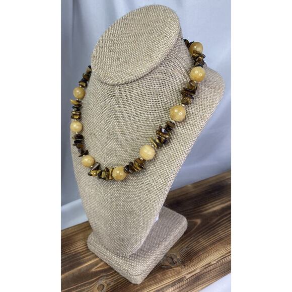 Vintage Tigers Eye Chip & Agate Beaded Necklace 17” L - Picture 5 of 8